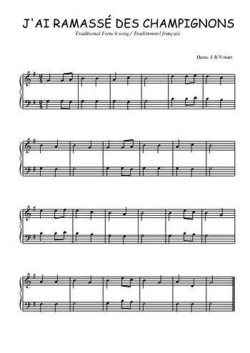 Téléchargez l'arrangement pour piano de la partition de J'ai ramassé des champignons en PDF